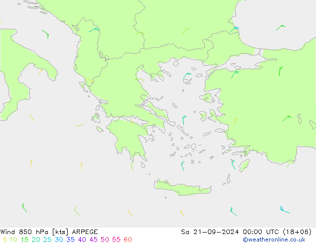 Rüzgar 850 hPa ARPEGE Cts 21.09.2024 00 UTC