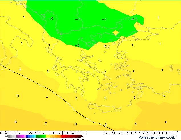 Yükseklik/Sıc. 700 hPa ARPEGE Cts 21.09.2024 00 UTC