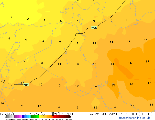 Yükseklik/Sıc. 700 hPa ARPEGE Paz 22.09.2024 12 UTC