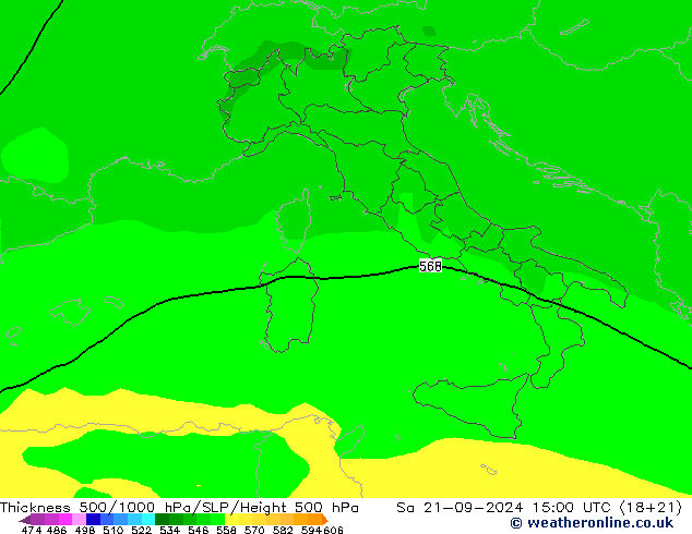 Thck 500-1000hPa ARPEGE Sa 21.09.2024 15 UTC