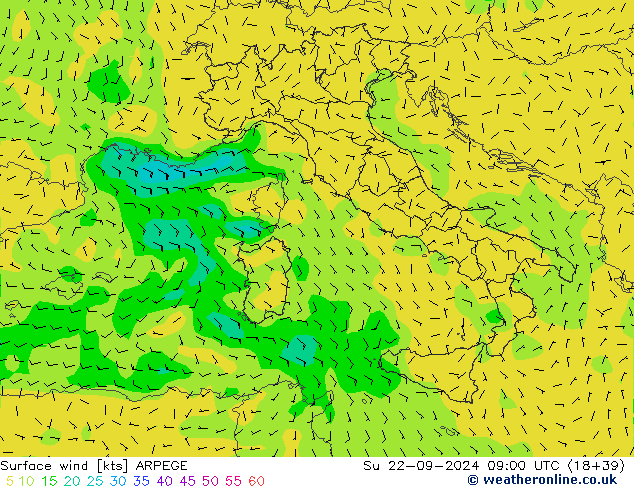 ветер 10 m ARPEGE Вс 22.09.2024 09 UTC