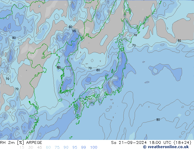 RH 2m ARPEGE Sa 21.09.2024 18 UTC