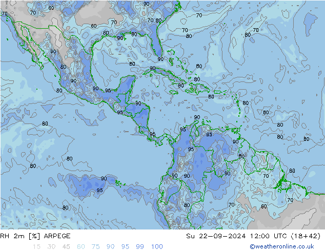 RH 2m ARPEGE Su 22.09.2024 12 UTC