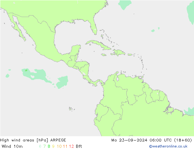 High wind areas ARPEGE Po 23.09.2024 06 UTC