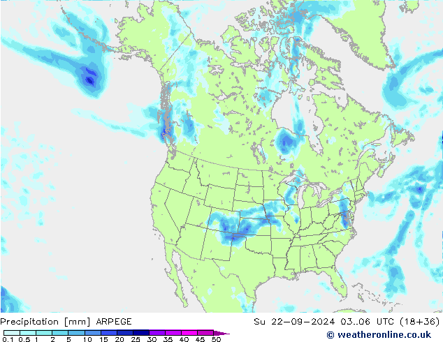 Precipitation ARPEGE Su 22.09.2024 06 UTC