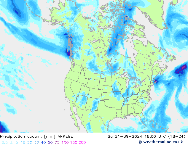 Précipitation accum. ARPEGE sam 21.09.2024 18 UTC