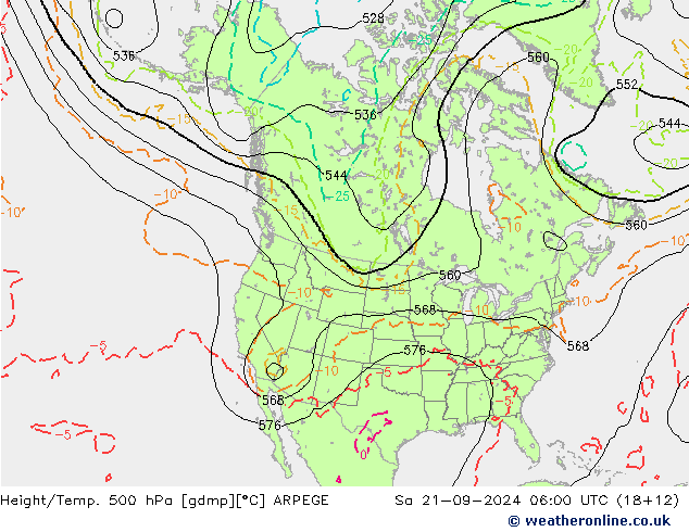 Height/Temp. 500 hPa ARPEGE Sa 21.09.2024 06 UTC