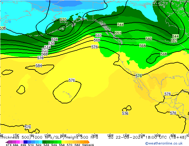 Dikte 500-1000hPa ARPEGE zo 22.09.2024 18 UTC