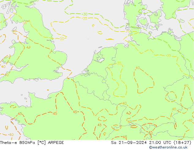 Theta-e 850hPa ARPEGE sam 21.09.2024 21 UTC