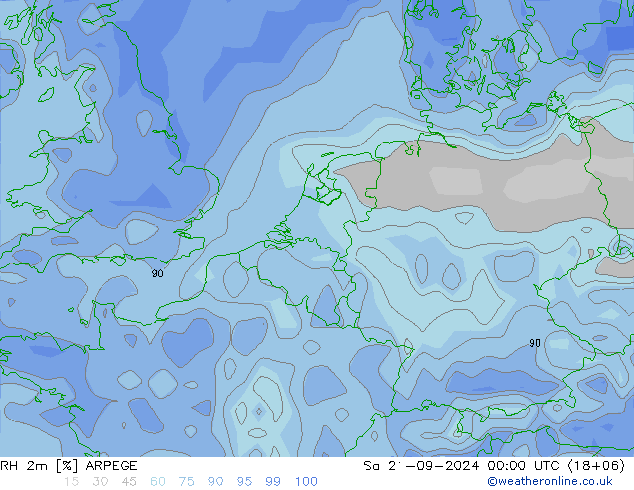 RH 2m ARPEGE Sa 21.09.2024 00 UTC