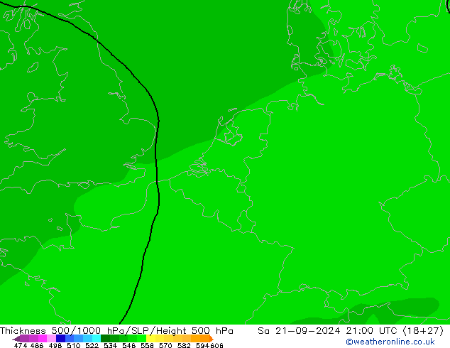 Schichtdicke 500-1000 hPa ARPEGE Sa 21.09.2024 21 UTC