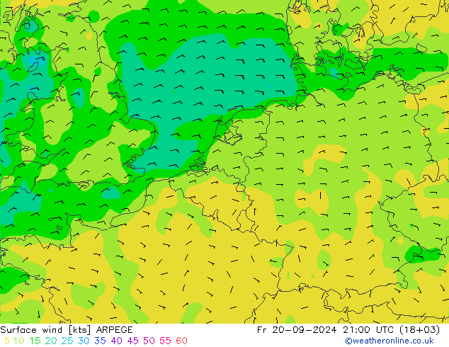 风 10 米 ARPEGE 星期五 20.09.2024 21 UTC