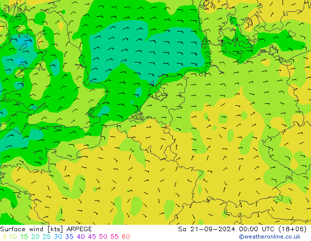 Vento 10 m ARPEGE sab 21.09.2024 00 UTC