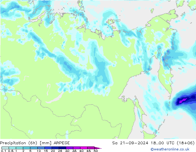 осадки (6h) ARPEGE сб 21.09.2024 00 UTC
