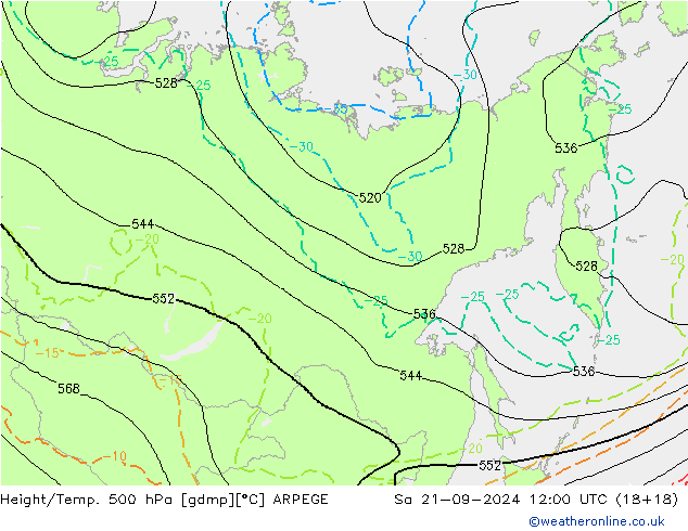 Yükseklik/Sıc. 500 hPa ARPEGE Cts 21.09.2024 12 UTC