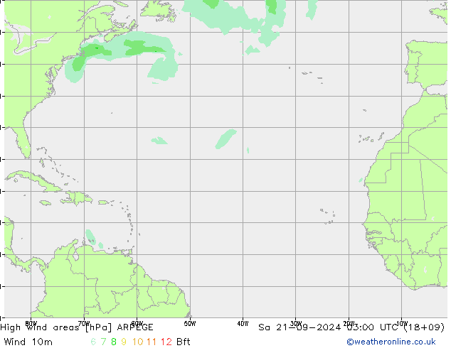 High wind areas ARPEGE sáb 21.09.2024 03 UTC