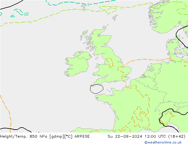 Height/Temp. 850 hPa ARPEGE Su 22.09.2024 12 UTC