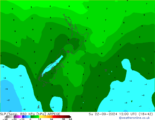 850 hPa Yer Bas./Sıc ARPEGE Paz 22.09.2024 12 UTC