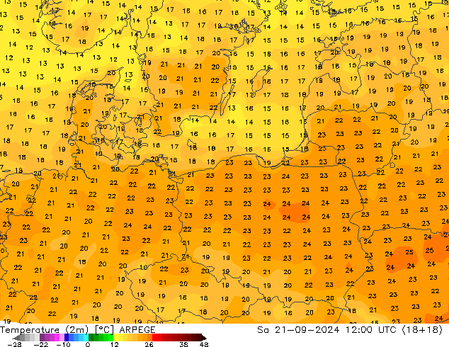 Sıcaklık Haritası (2m) ARPEGE Cts 21.09.2024 12 UTC