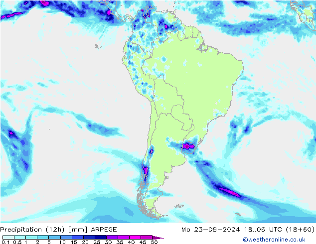 Precipitation (12h) ARPEGE Mo 23.09.2024 06 UTC