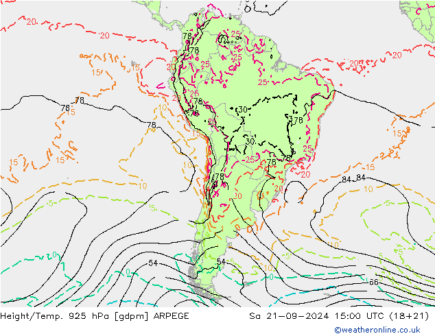 Height/Temp. 925 hPa ARPEGE Sa 21.09.2024 15 UTC