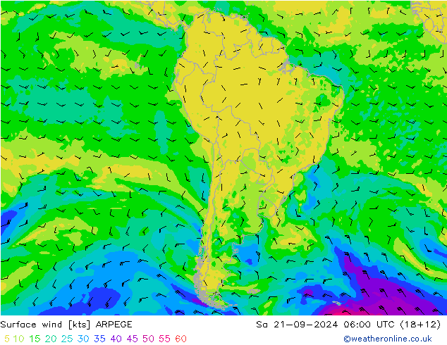 Vento 10 m ARPEGE sab 21.09.2024 06 UTC