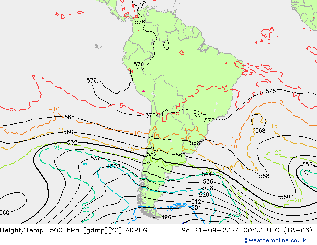 Height/Temp. 500 hPa ARPEGE so. 21.09.2024 00 UTC