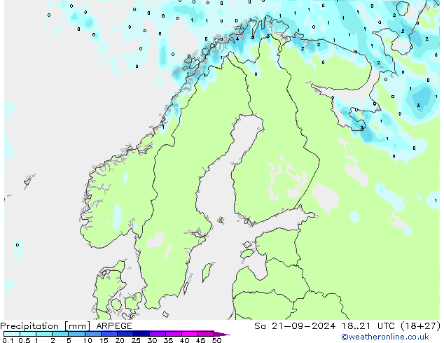 Neerslag ARPEGE za 21.09.2024 21 UTC