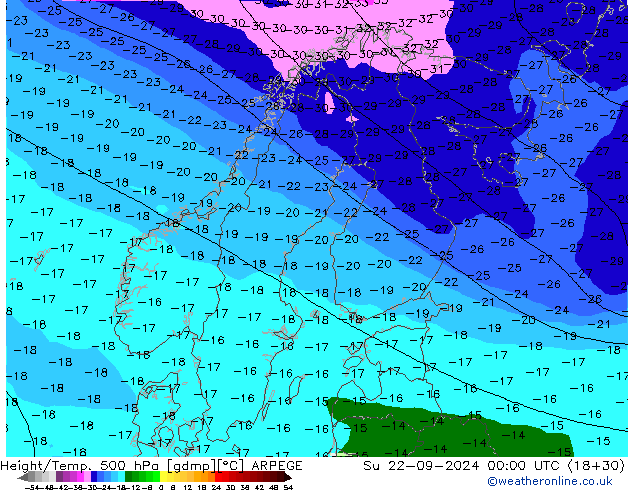 Height/Temp. 500 hPa ARPEGE So 22.09.2024 00 UTC