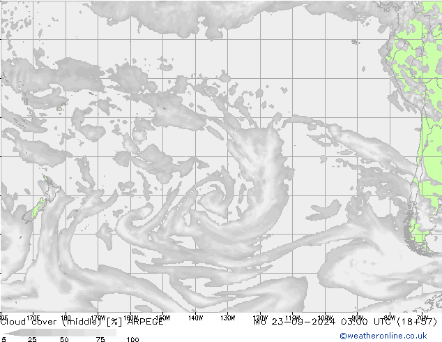 oblačnosti uprostřed ARPEGE Po 23.09.2024 03 UTC