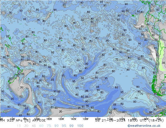 Humedad rel. 925hPa ARPEGE sáb 21.09.2024 18 UTC