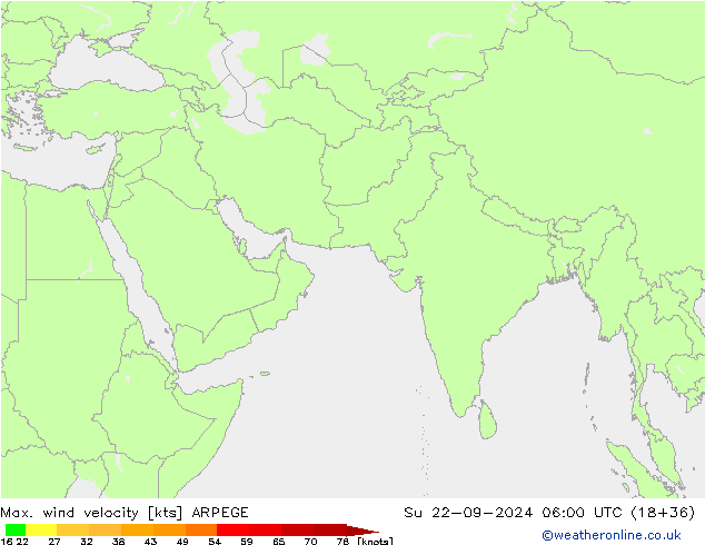 Max. wind velocity ARPEGE dim 22.09.2024 06 UTC