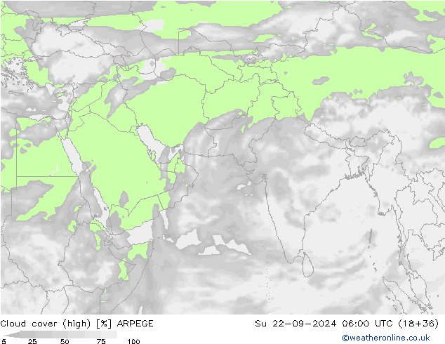 Cloud cover (high) ARPEGE Su 22.09.2024 06 UTC