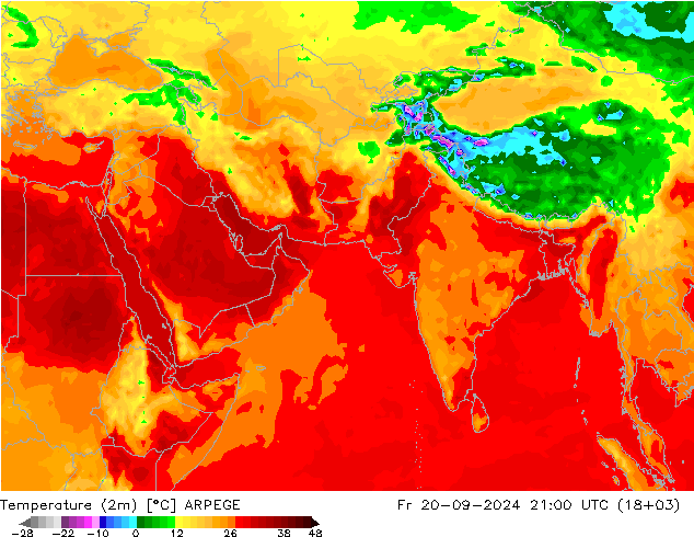 Sıcaklık Haritası (2m) ARPEGE Cu 20.09.2024 21 UTC