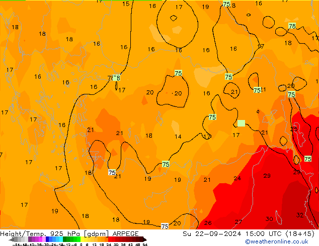 Height/Temp. 925 гПа ARPEGE Вс 22.09.2024 15 UTC