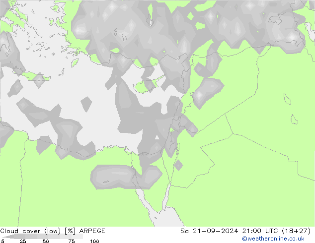 nízká oblaka ARPEGE So 21.09.2024 21 UTC