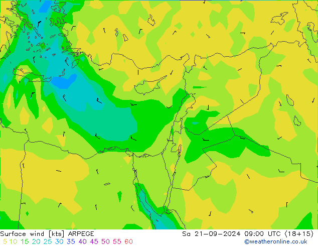 Surface wind ARPEGE Sa 21.09.2024 09 UTC