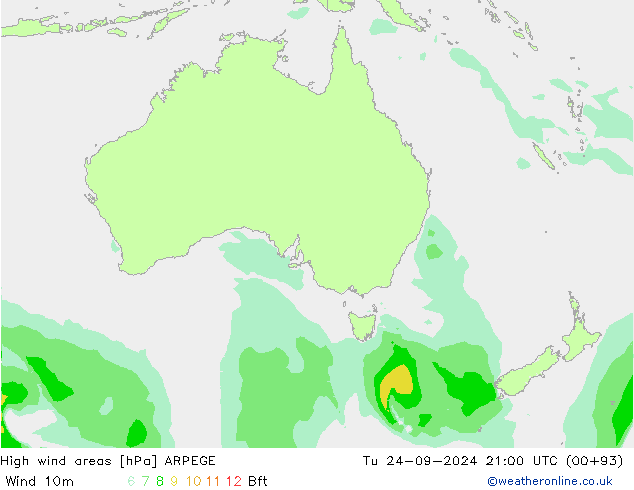 High wind areas ARPEGE Tu 24.09.2024 21 UTC