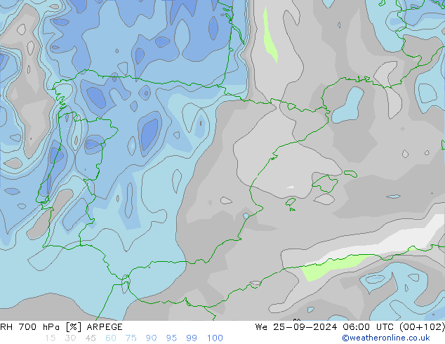 RV 700 hPa ARPEGE wo 25.09.2024 06 UTC