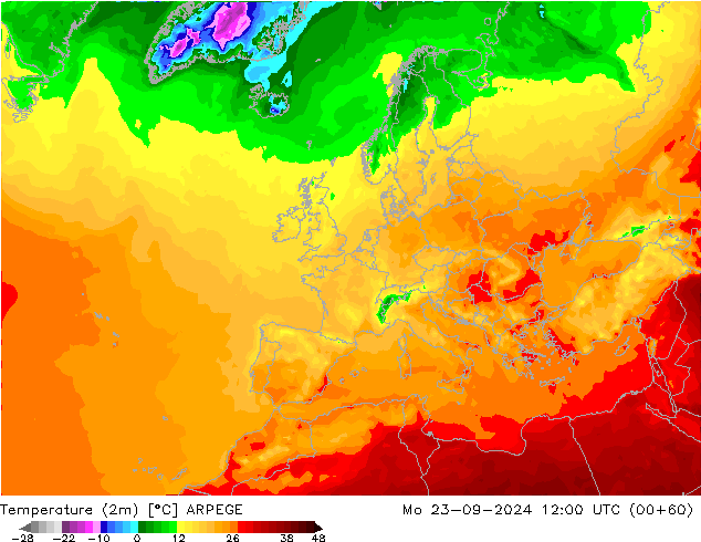 Sıcaklık Haritası (2m) ARPEGE Pzt 23.09.2024 12 UTC