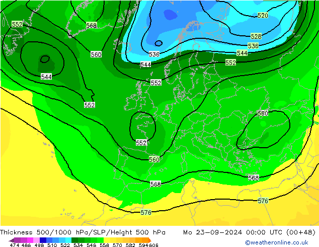 Thck 500-1000hPa ARPEGE Mo 23.09.2024 00 UTC