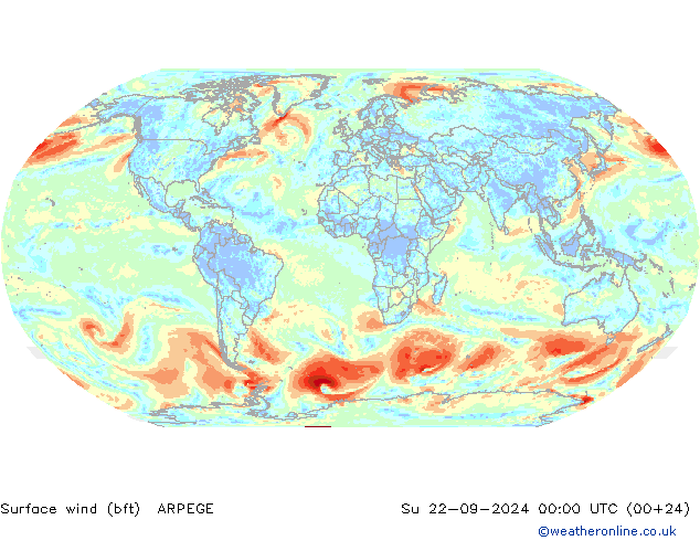 Bodenwind (bft) ARPEGE So 22.09.2024 00 UTC