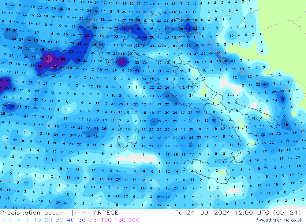 Precipitation accum. ARPEGE Tu 24.09.2024 12 UTC