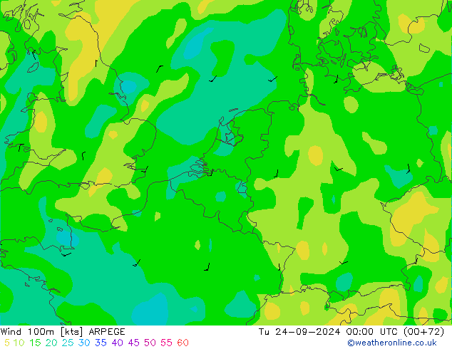 Wind 100m ARPEGE Di 24.09.2024 00 UTC