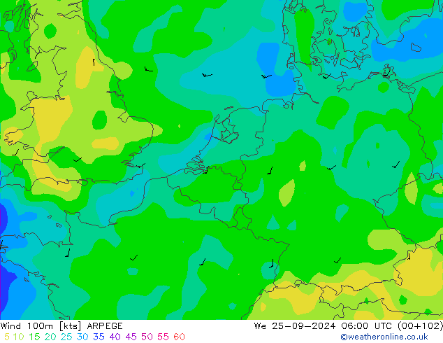 Wind 100m ARPEGE wo 25.09.2024 06 UTC