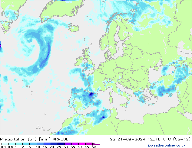 Precipitation (6h) ARPEGE Sa 21.09.2024 18 UTC