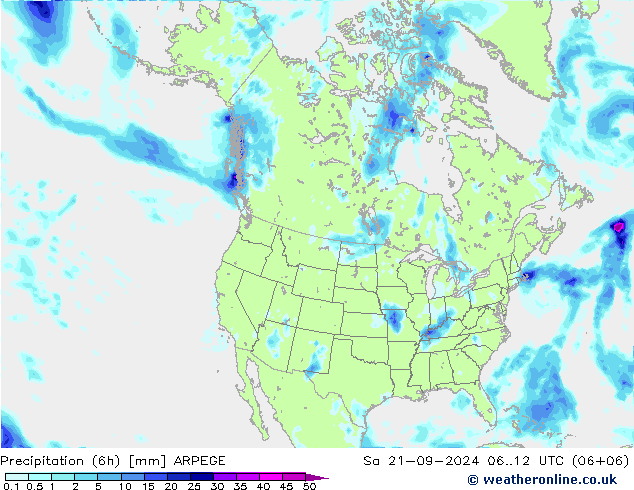 Precipitación (6h) ARPEGE sáb 21.09.2024 12 UTC