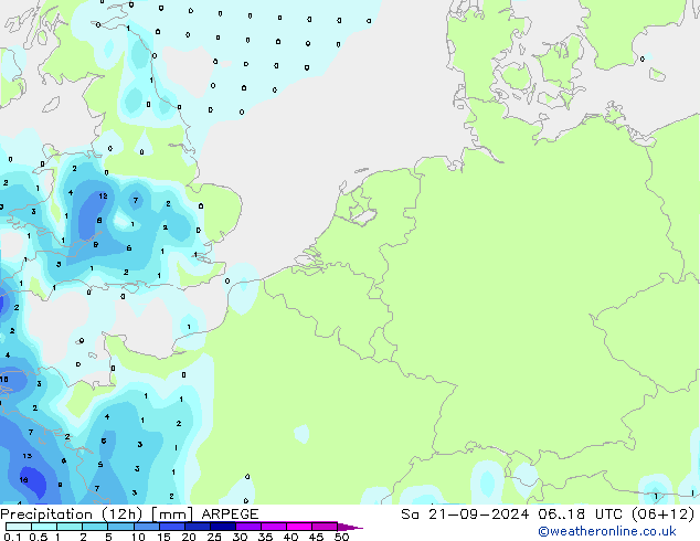 降水量 (12h) ARPEGE 星期六 21.09.2024 18 UTC