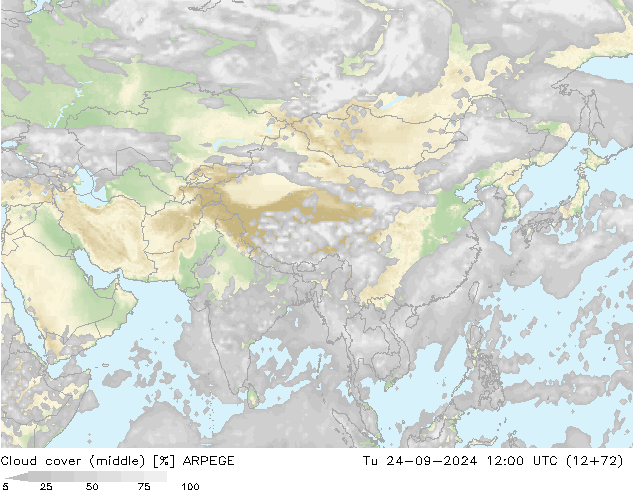 Cloud cover (middle) ARPEGE Tu 24.09.2024 12 UTC