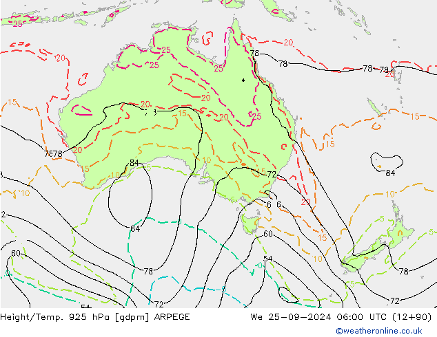 Height/Temp. 925 гПа ARPEGE ср 25.09.2024 06 UTC